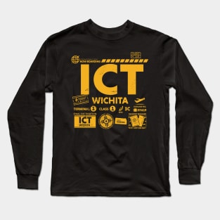 Vintage Wichita ICT Airport Code Travel Day Retro Travel Tag Kansas Long Sleeve T-Shirt